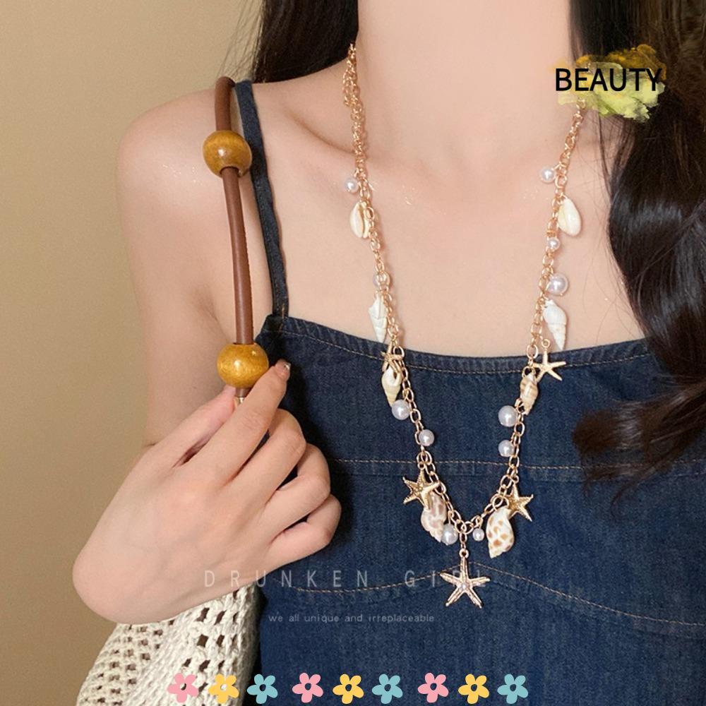 BEAUTYHOMEBR Colar , Corrente De Pescoço Com Contas De Estrela Do Mar Estilo À Beira-, Concha Artesanal , Acessórios De 
