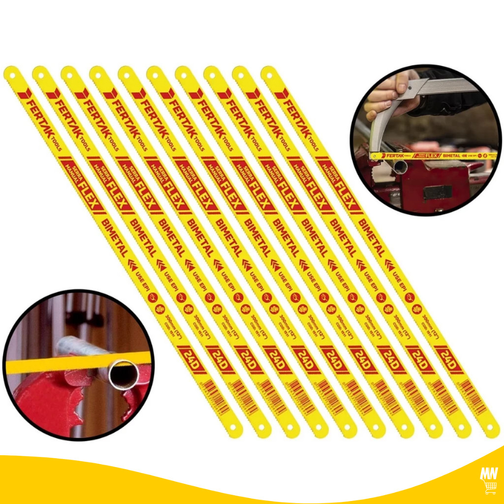 Kit 10 Lâminas Flexíveis 24 Dentes P/ Arco De Serra Manual Profissional Madeira Metal 300 mm