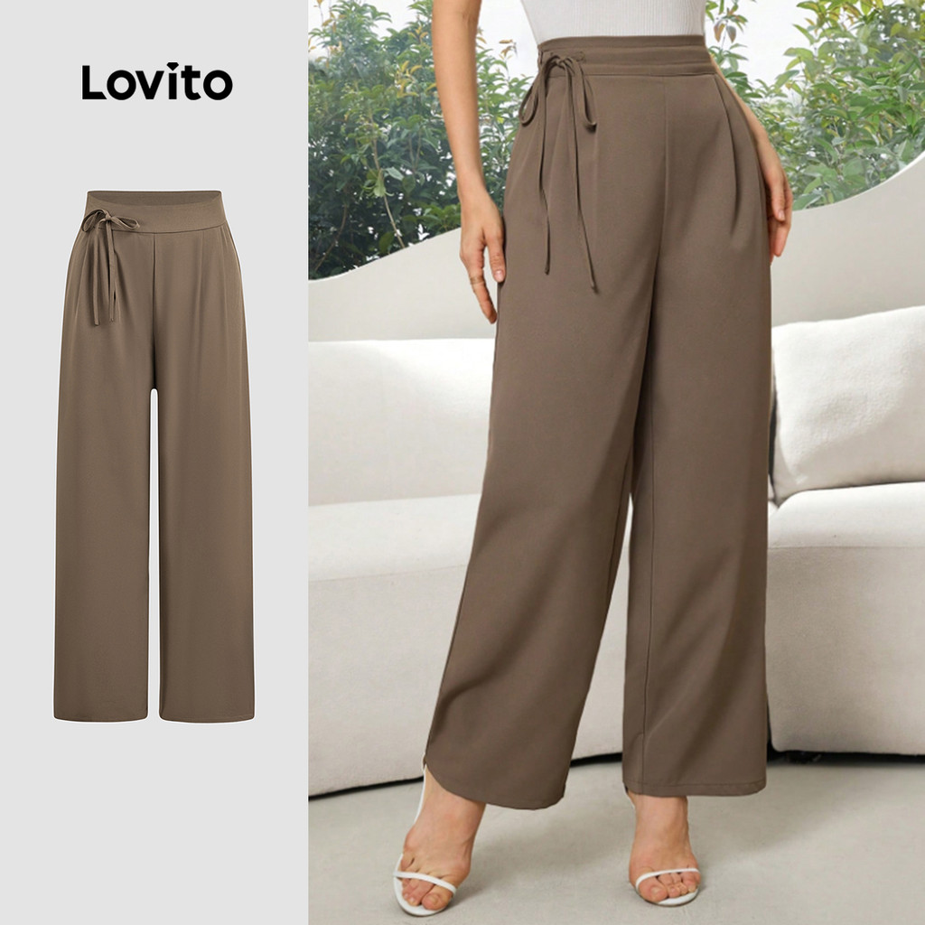 Lovito Calça Casual com Amarração Primavera/verão Marrom para Mulheres L164ED249 em Oferta na Shopee
