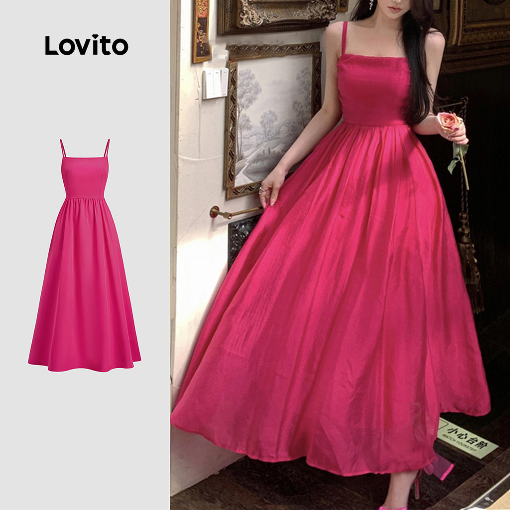 Lovito Vestido Elegante com Zíper Primavera/verão Vestido Rosa Vermelho para Mulheres L149LD158 em Oferta na Shopee