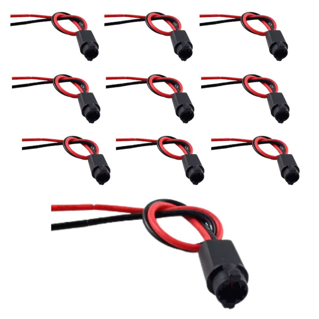 KIT 10 SOQUETE T5 PINGO COM CHICOTE PARA LAMPADAS AUTOMOTIVAS 12V/24V