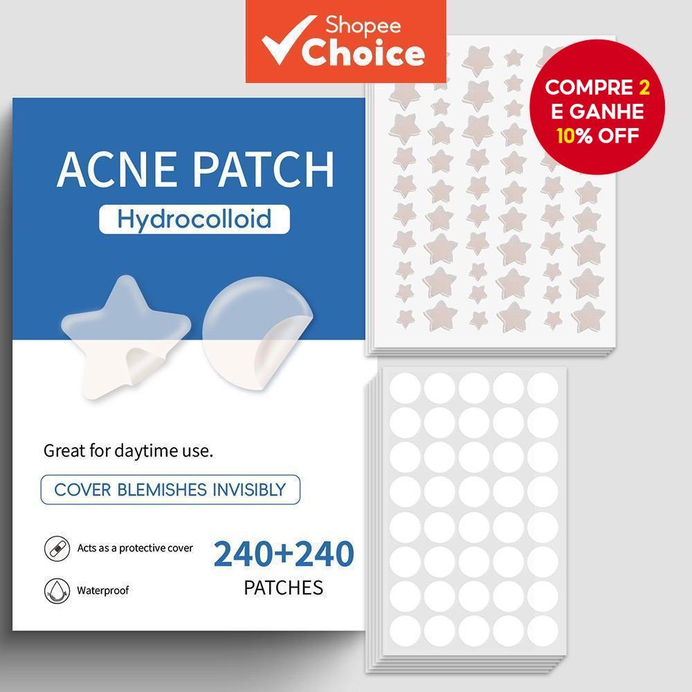 480PCS 240+240 Adesivos de Acne em Forma de Estrela e Círculo Transparentes Necessários para Maquiagem, Adequados para