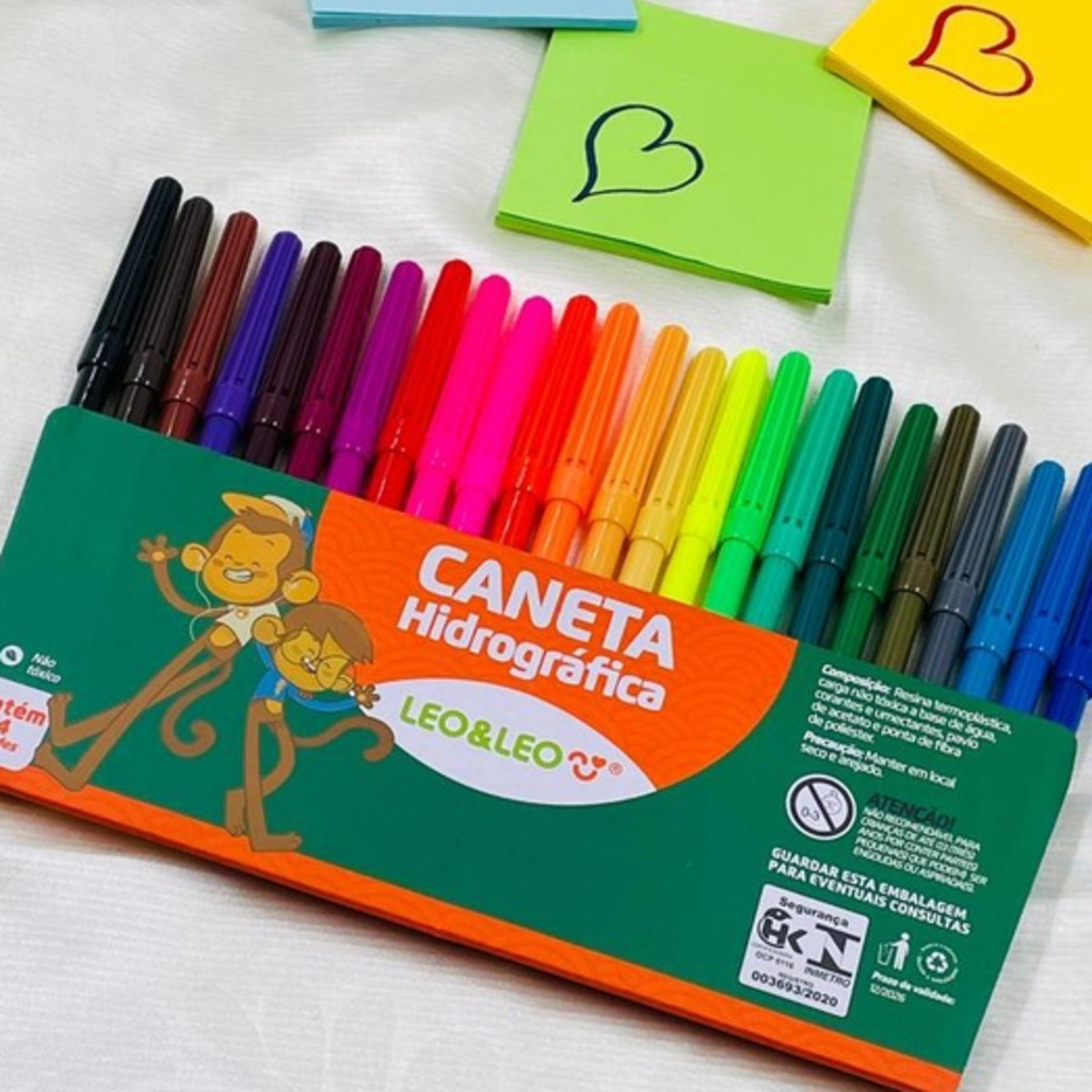 OFERTA Caneta Canetinha Hidrográfica Com 12, 6 E 24 Cores - Leo E Leo em Oferta na Shopee