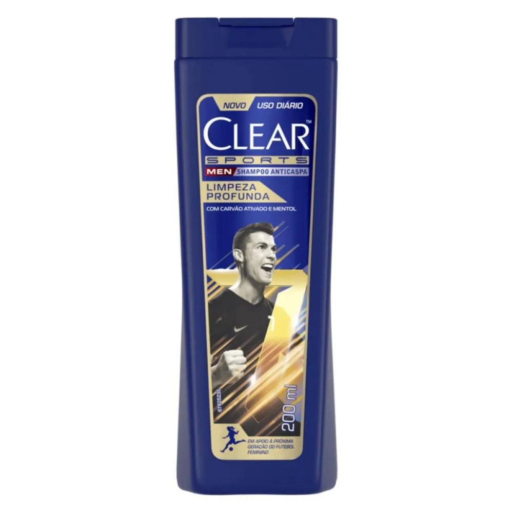 Shampoo Clear Men Sports Anticaspa Limpeza Profunda Com Carvão Ativado E Mentol 200ml