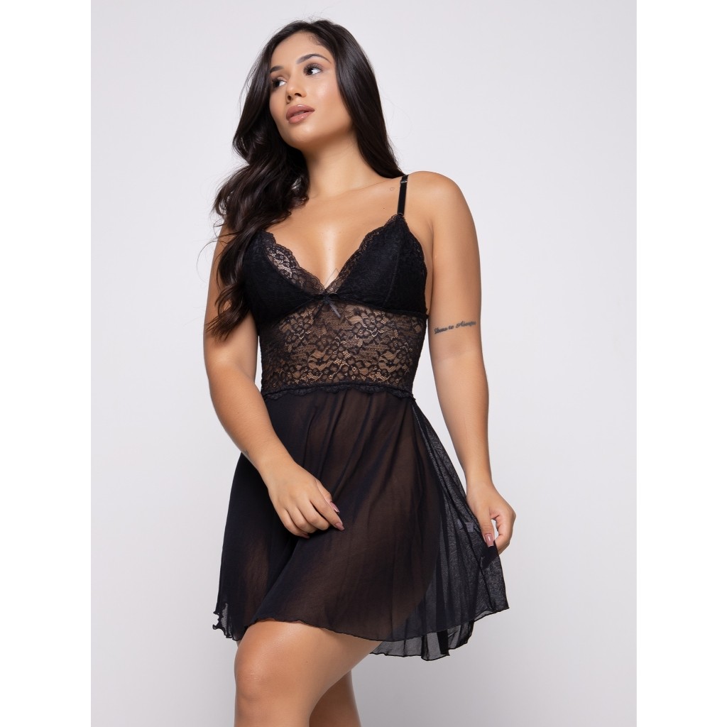 Camisola feminina transparente de tule  lingerie linha noite zmove