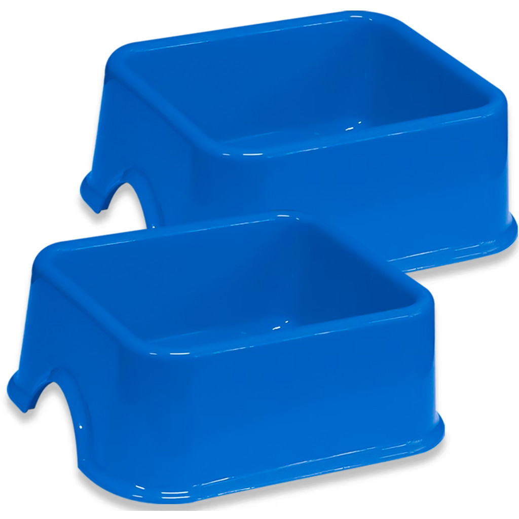 Kit 2x Comedouro Para Cães e Gatos Furacão Pet Quadrado N4 2 Litros P Ração e água Cor Azul