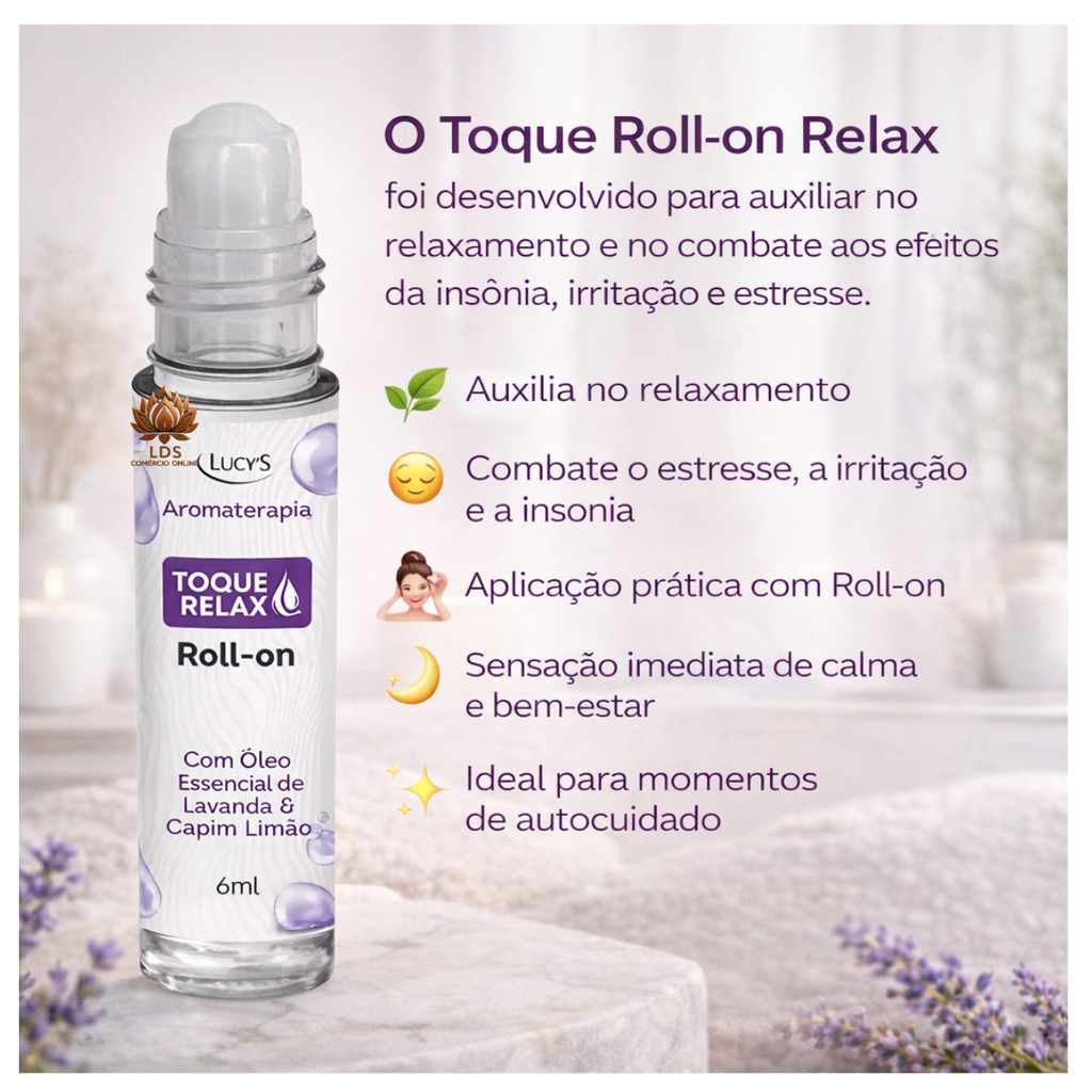 Toque Relax Roll-on Aromaterapia com Lavanda e Capim Limão Lucy's 6ml