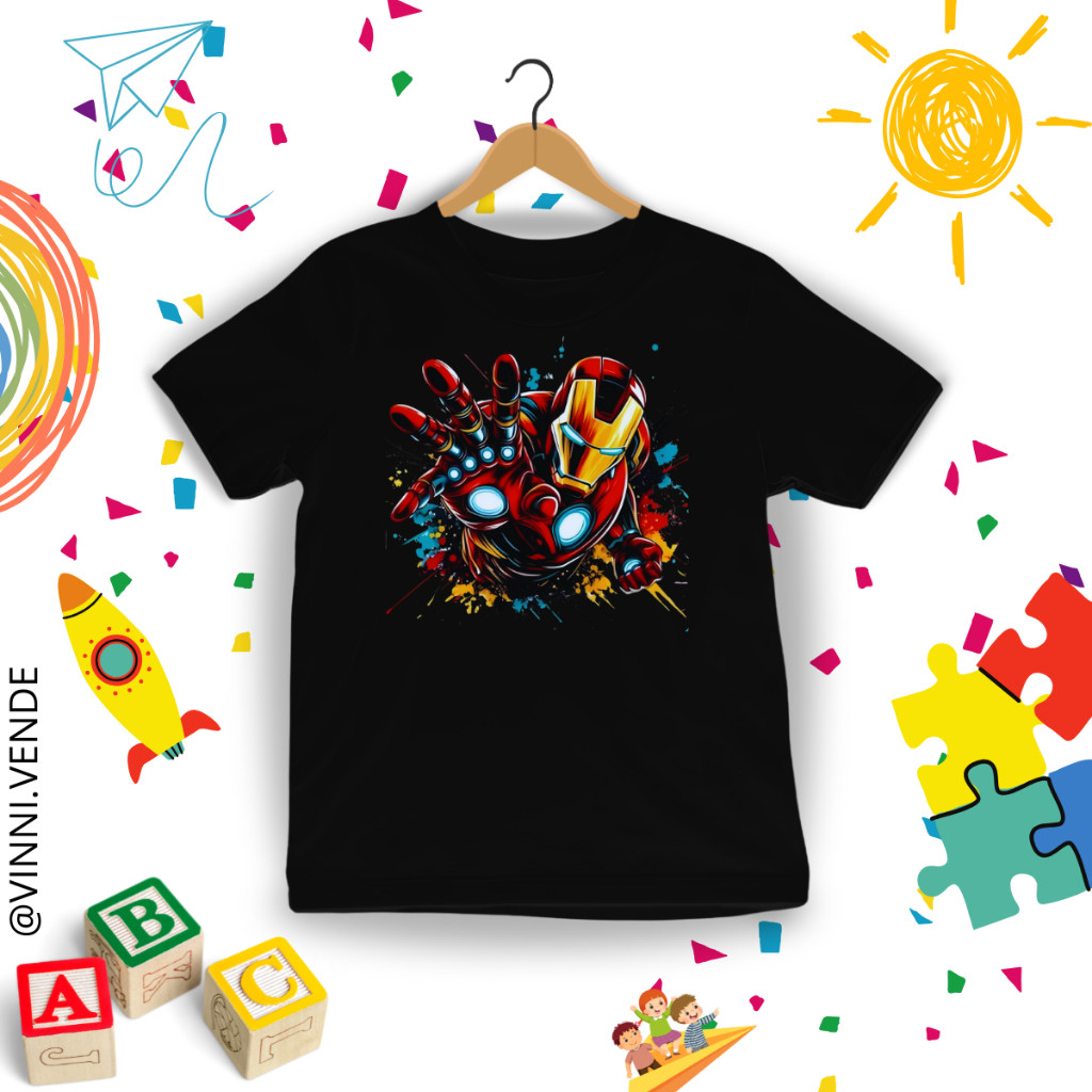 Camiseta Infantil Homem de Ferro Blusa 100% Algodão Tendência Kids Juvenil Menino Envio Rápido