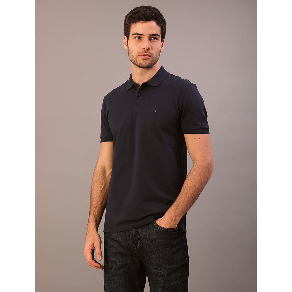 Polo Manga Curta Calvin Klein Masculino Slim Piquet Pima Marinho