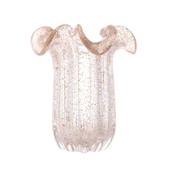 Vaso De Vidro Transparente E Dourado 18 x 18 x 21Cm Italy - Wolff Original