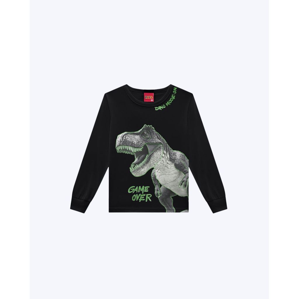 Camiseta Manga Longa Dinossauro Infantil Masculina Kyly 1001611