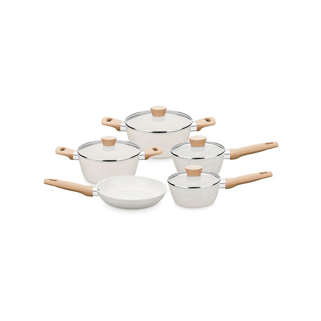Conjunto de Panelas Carmela Vanilla MTA 5 Peças Ceramic-Flon Indução e Lava-Louças