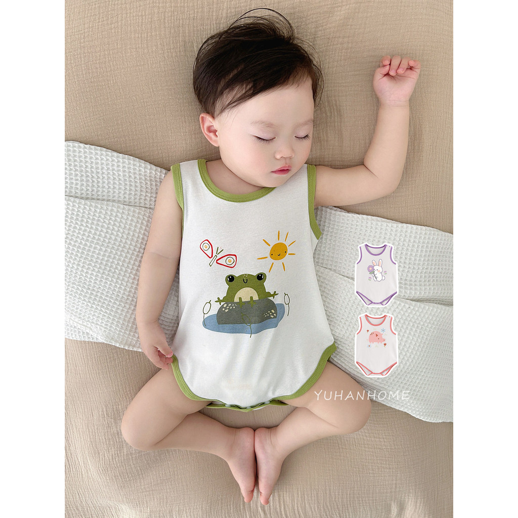 Roupas de bebê verão fino sem mangas triângulo roupas de bebê coreano dos desenhos animados moda bebê verão macacão