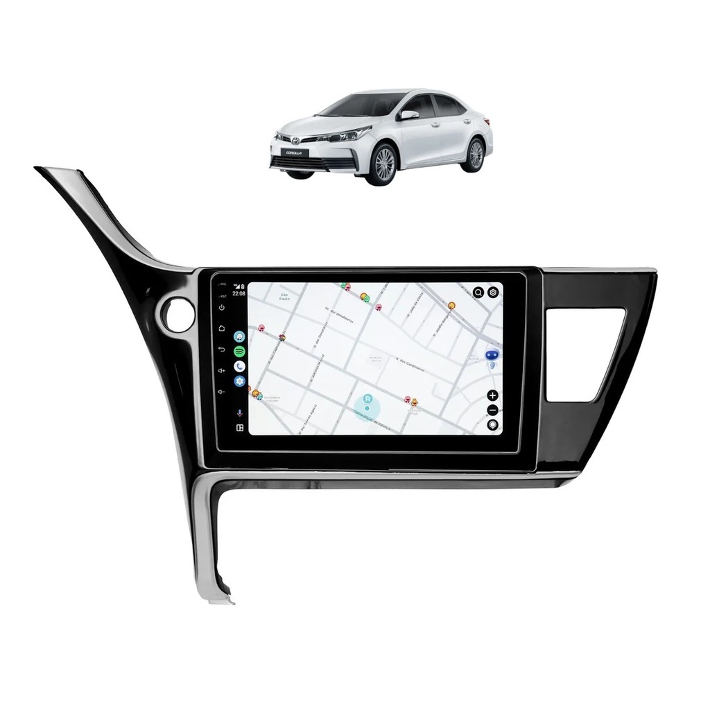 Kit Multimidia Corolla 2018 / 2019 Gli 9 Pol Carplay AndroidAuto USB BT FM - Roadstar 7009BR