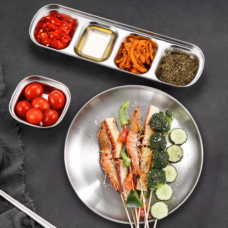 Prato de sabor 304 aço inoxidável coreano mergulhando tempero prato panela quente tempero prato molho de soja churrasco