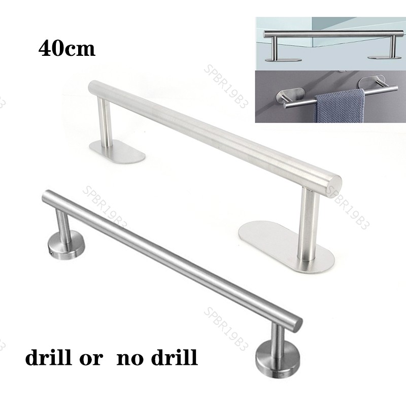 Suporte De Toalha Prateado De 40cm , Aço Inoxidável , Autoadesivo , Broca , Sem Perfuração , Rack De Cozinha , Suspensão