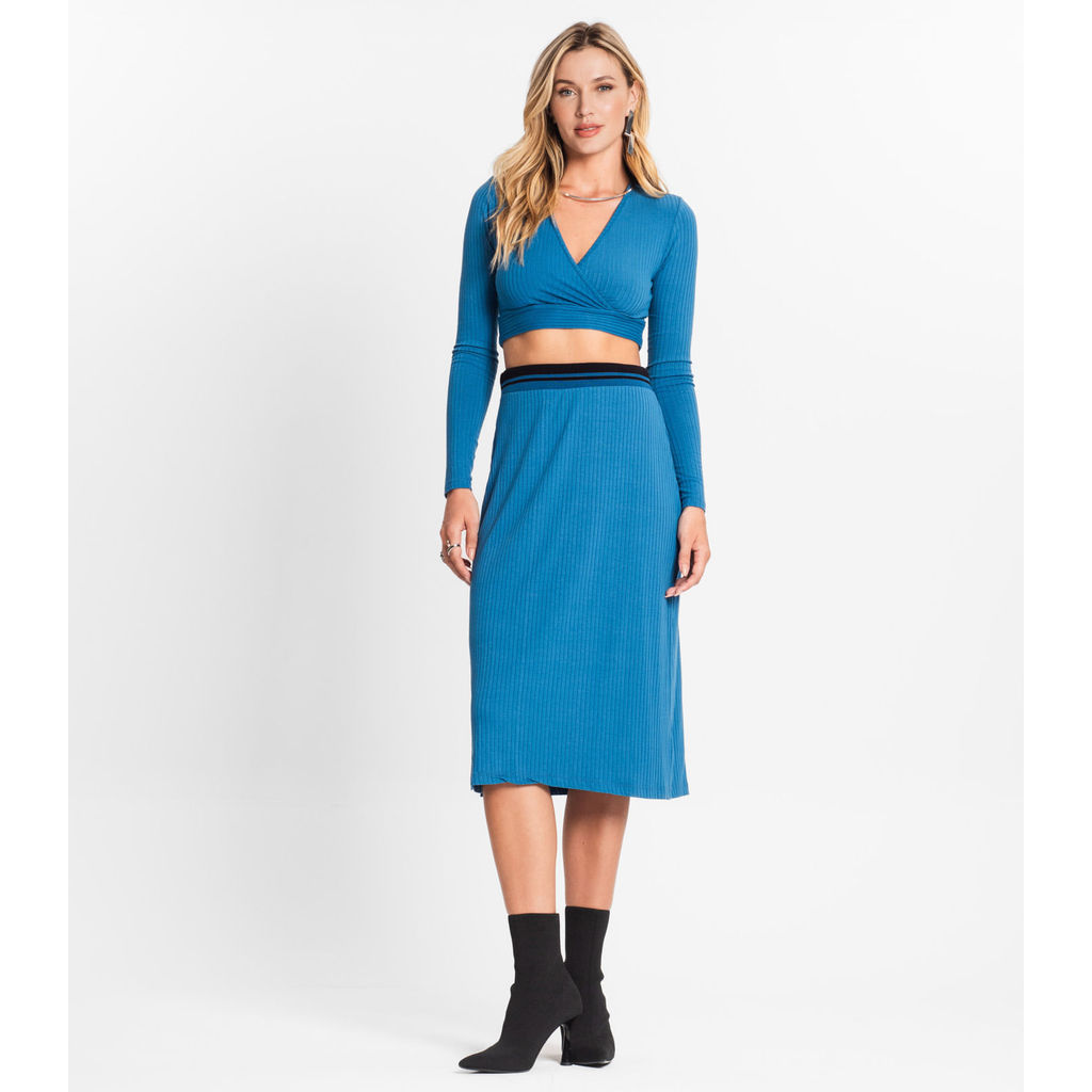 Conjunto Feminino Blusa Com Saia Endless Azul