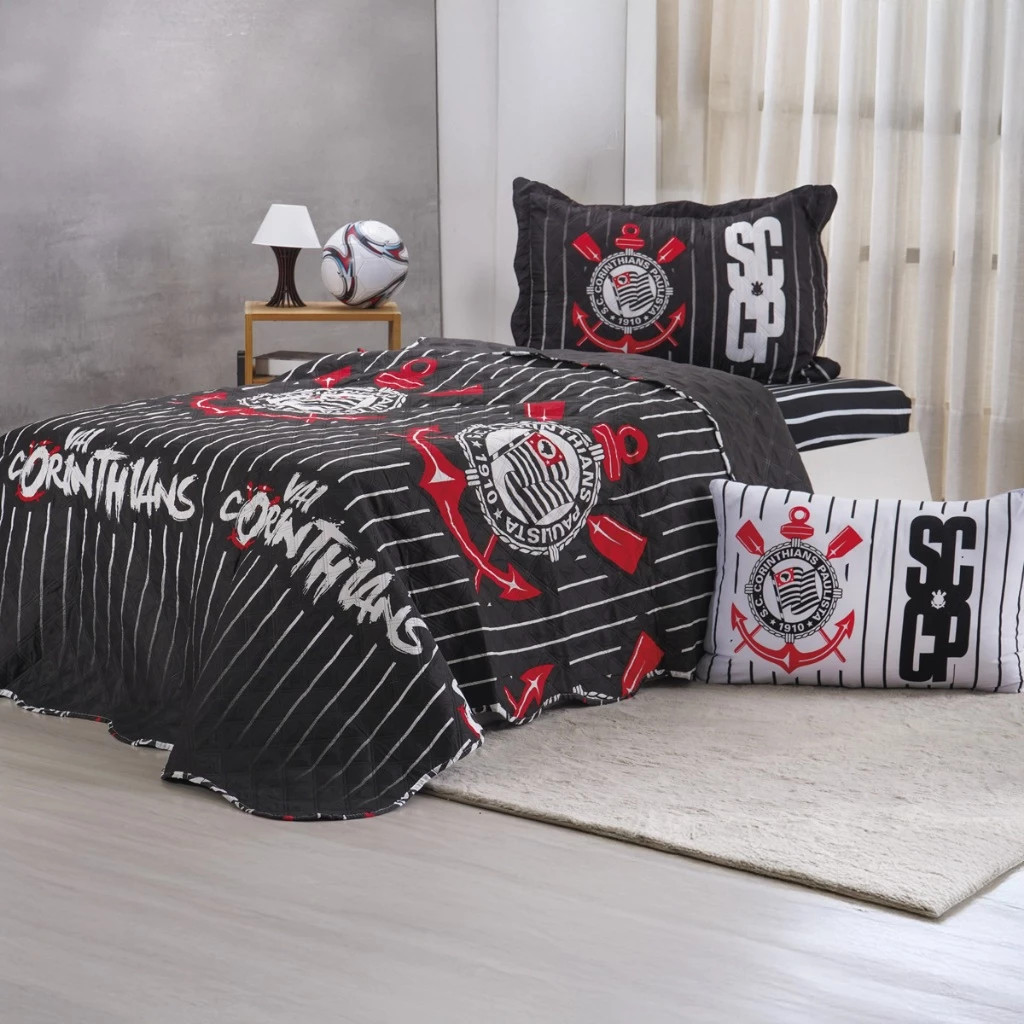 KIT COBRELEITO TIMÃO SOLTEIRO CORINTHIANS 2 PEÇAS OFICIAL BENECASA