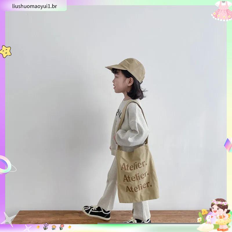Peça única/conjunto roupas infantis coreanas primavera meninas moda carta moletom Casual roupa externa infantil All-Matc