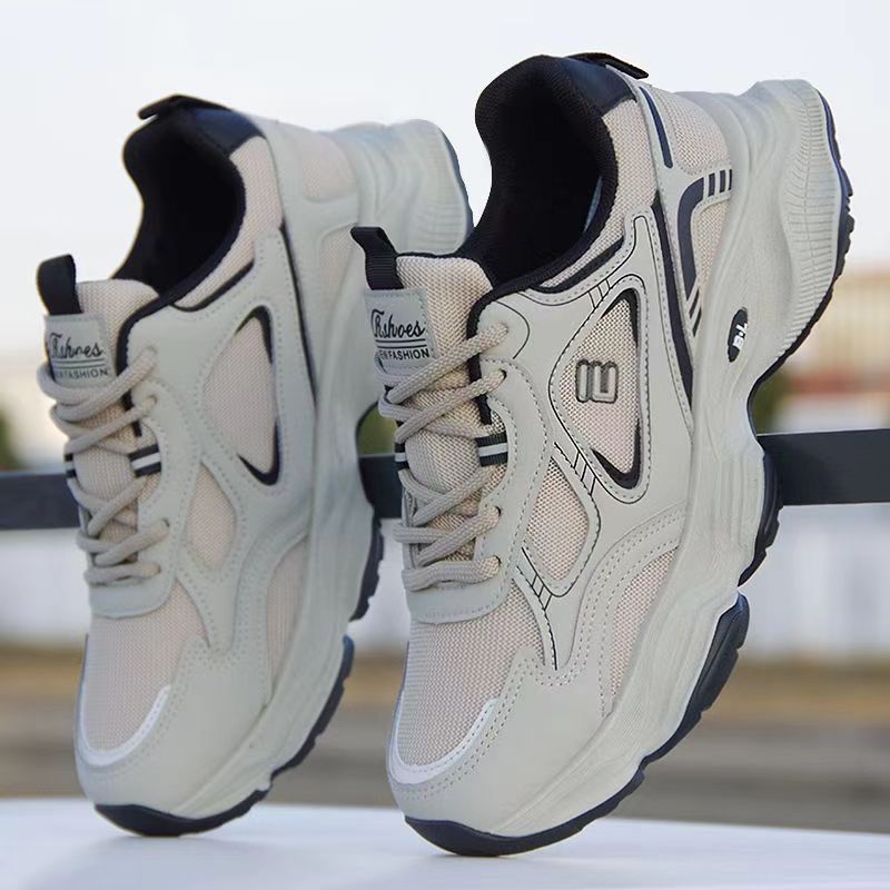 Tênis masculinos estilo casual com solas grossas, malha respirável, tênis juvenis da moda, tênis esportivos para estudan