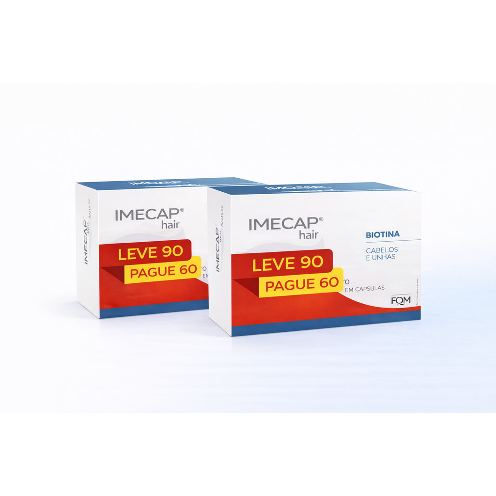 Kit 2x Imecap Hair Cabelos e Unhas 90 Cápsulas Leve 90 Pague 60 Crescimento e Fortalecimento