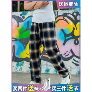 Bkcxzice Calças Xadrez Influenciador Mesmo Estilo Americano Calças Esportivas Retas Na Moda Casual Solta Calças Xadrez H