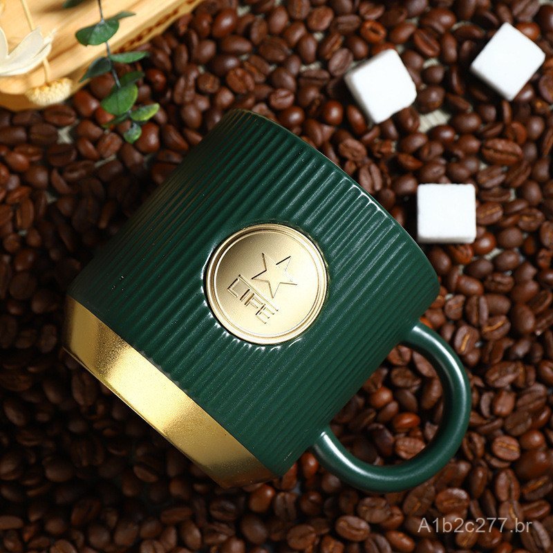 Caneca de cerâmica com medalha de cobre, medalha de cobre criativa em relevo, caneca de café de grande capacidade, caixa
