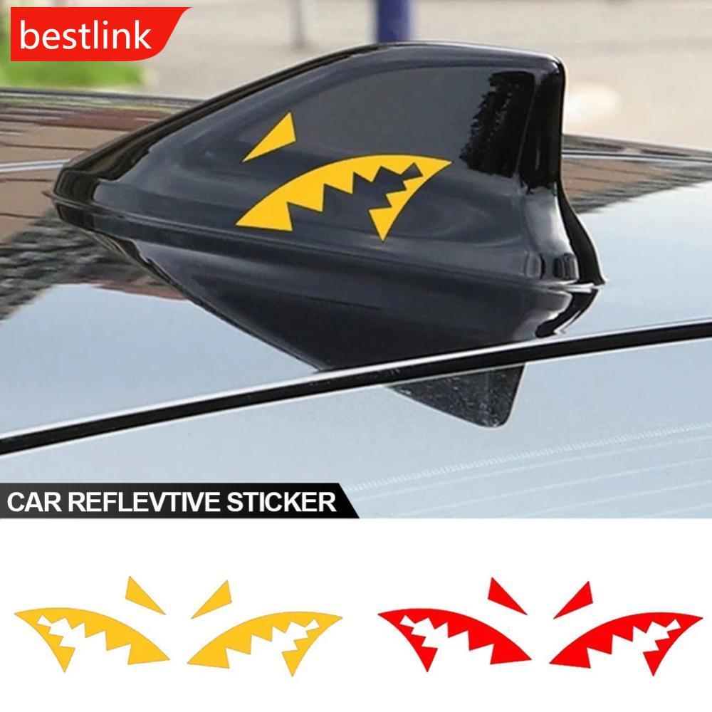 BESTLINK 2 Peças Adesivo De Carro Reflexivo Antena De Barbatana De Tubarão Boca Decalque De Vinil H6S5