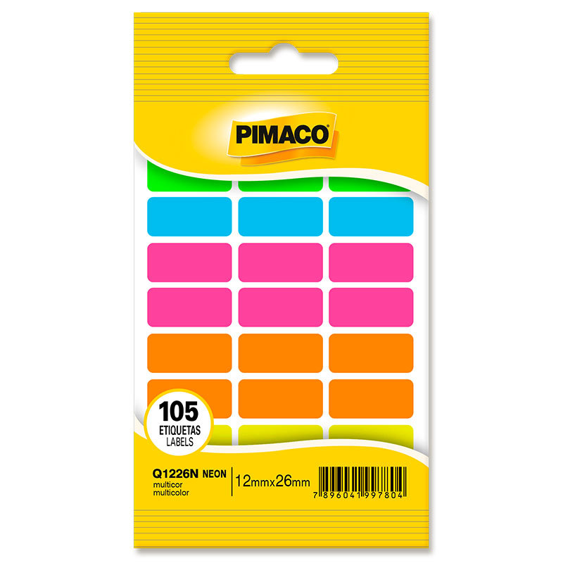 Etiqueta adesiva Q-1226N retangular multicolor neon Pimaco