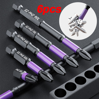 6pcs Bits Cruzado Magnéticos PH2 de Impacto Anti Derrapante Encaixe Preciso Anti choque Philips