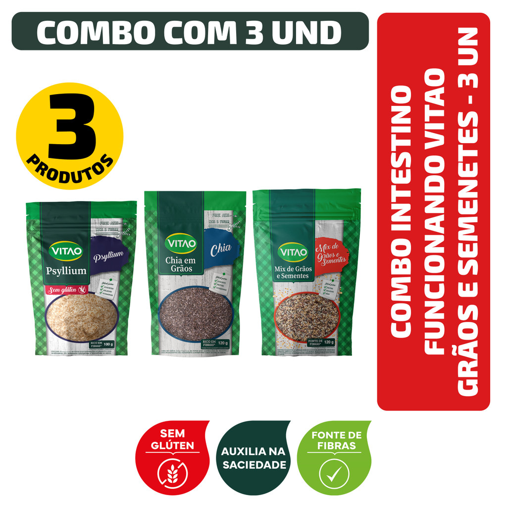 Combo Intestino Funcionando Vitao - Grãos e Sementes - 3 unidades