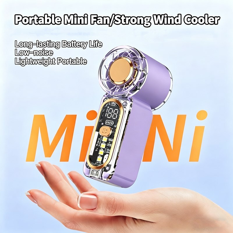 Menor Ventilador Portátil Mini de Mão, Ventilador de Bolso Recarregável Tipo-C, Ventilador de Resfriamento de Alta Veloc