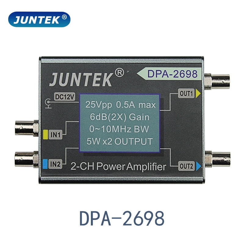 Venda Quente original JUNTEK DPA-2698 Alta Potência Duplo Canal DDS Função Gerador De Sinal Amplificador DC 10MHz
