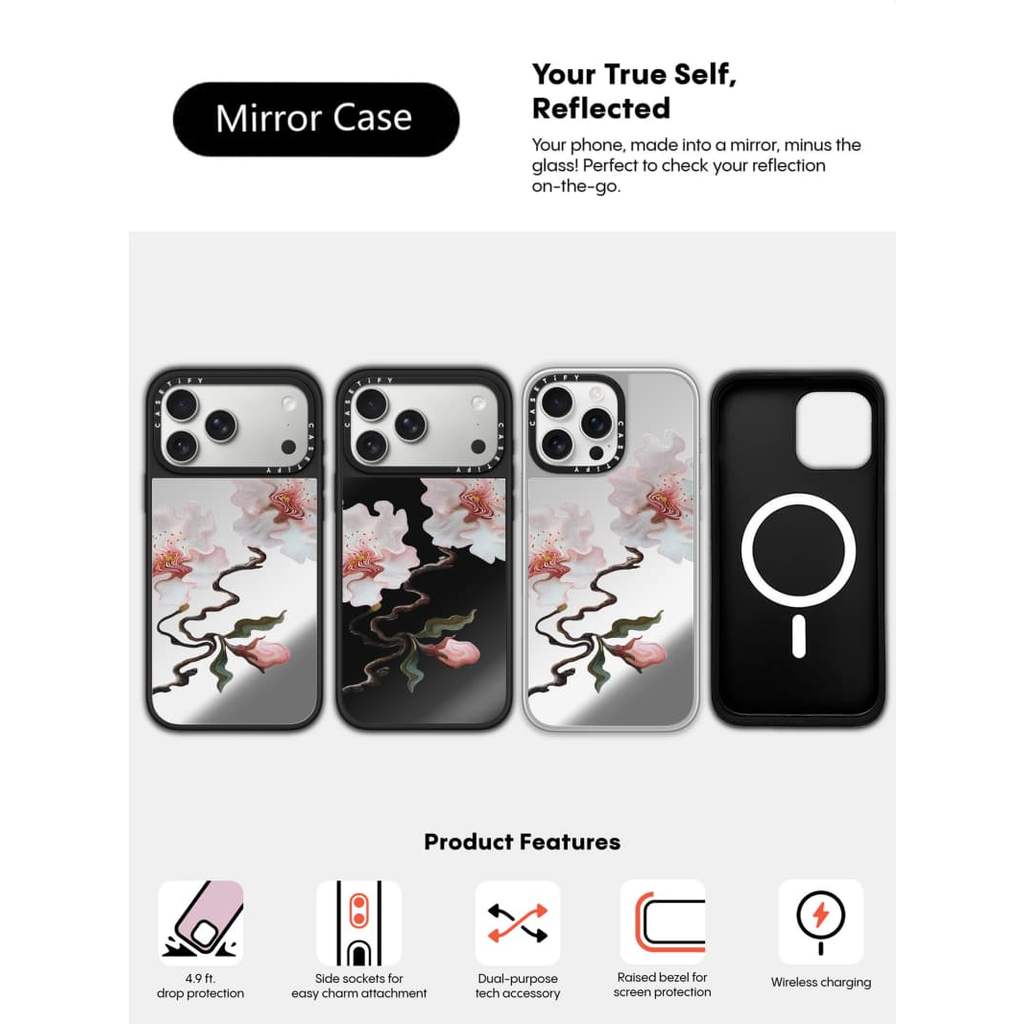 CASECASE X Capa De Flores Brancas Rosa Preta E Espelhada Prateada Com Sucção Magnética Para IPhone 17 Air 16 15 14 13 12