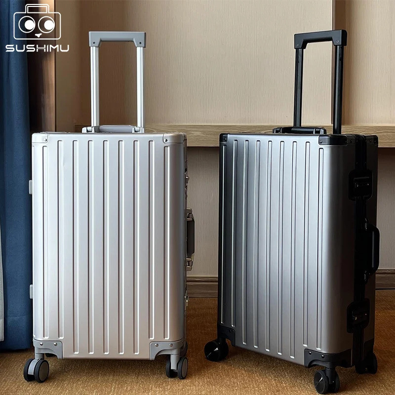 Mala de viagem em liga de alumínio-magnésio: mala de viagem giratória com estrutura de alumínio de 24 polegadas para mul