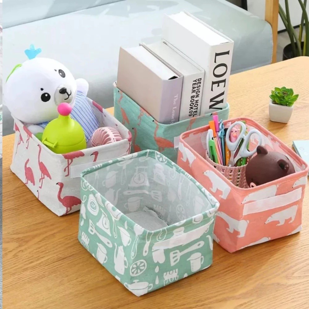 kit2 Cesto Dobrável Retangular 16cmx 13cm x 20 cm Pequeno Organizador Multiuso em Tecido Cores Sortidas