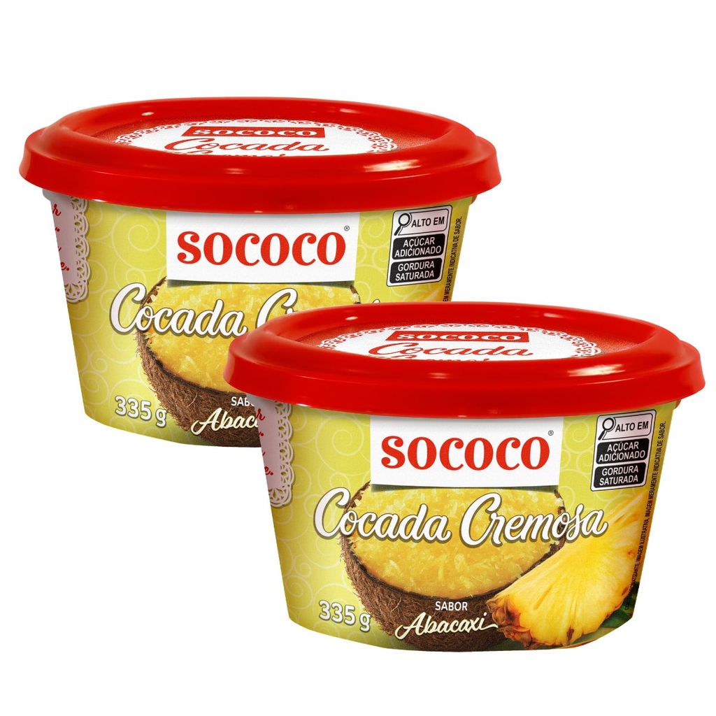 Pack 2un Cocada Doce Cremosa de Abacaxi Sococo 335g