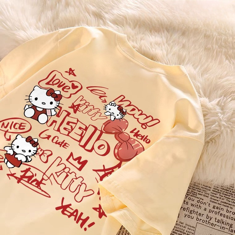 Camiseta Feminina  100% Algodão Oversized Hello Kitty Grafite Masculina E Feminina Unissex Estampada