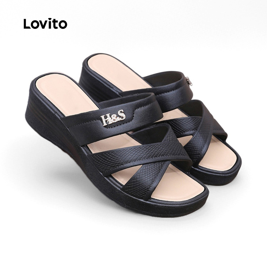 Lovito Casual Liso Leve Confortável Material Respirável Uso Diário Sandálias Planas Para Mulheres LFA82101 em Oferta na Shopee