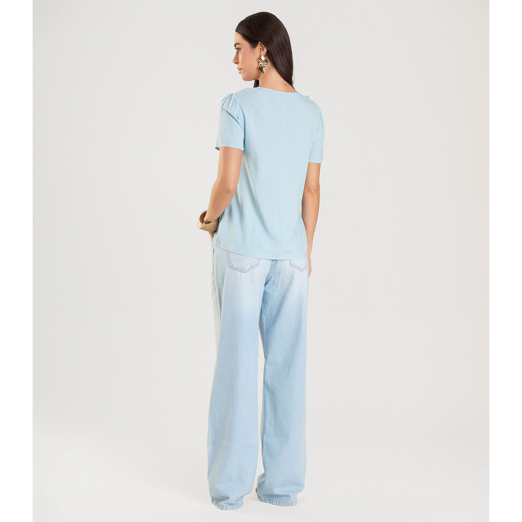 Detalhes do Blusa Feminina Em Viscose Infinita Cor Azul