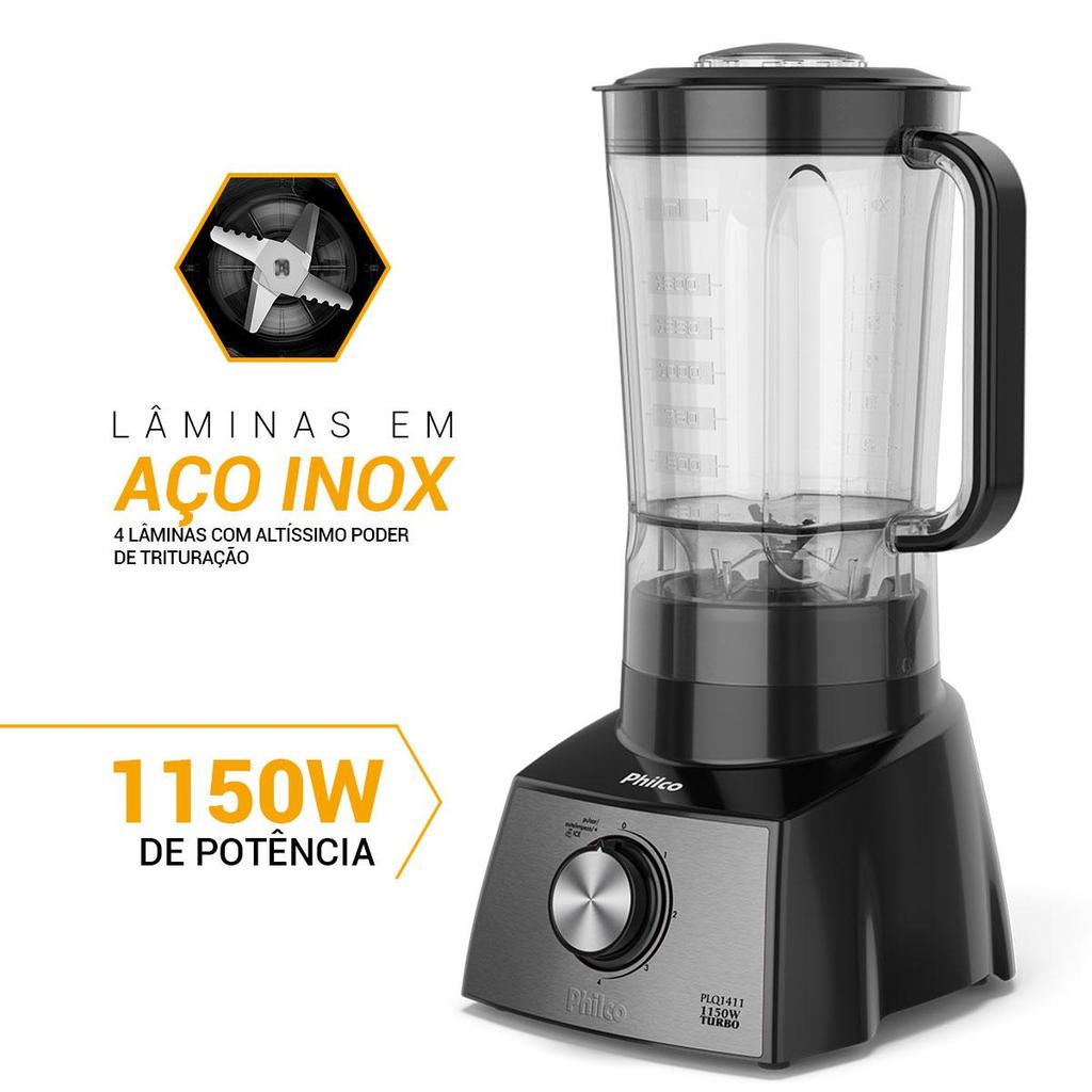 Detalhes do Liquidificador Philco PLQ1411P 4 velocidades 2,7L 1150W