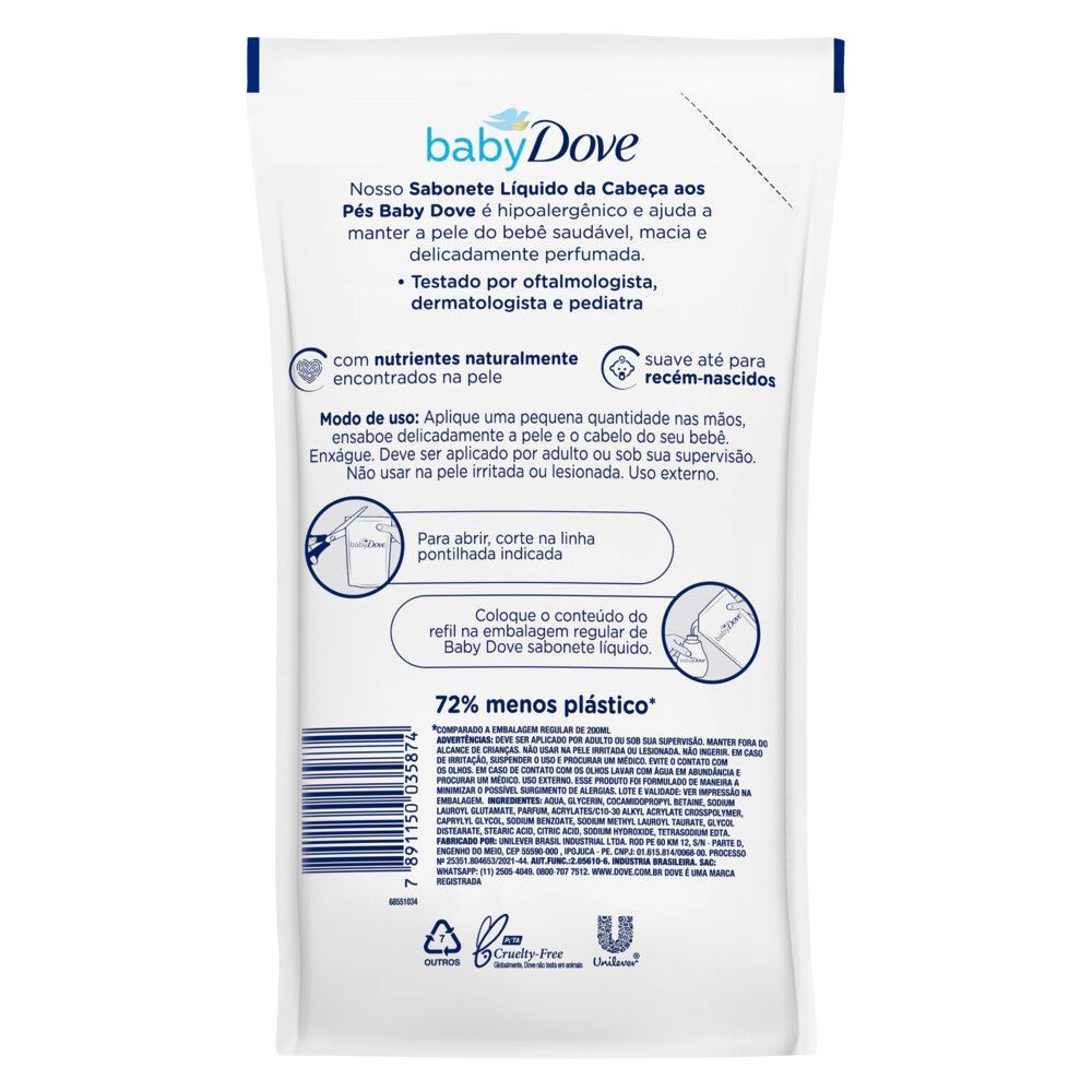 Detalhes do Sabonete Líquido Dove Baby Hidratação Enriquecida Refil 180ml