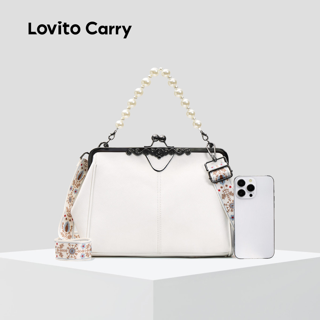Detalhes do (Lovito Carry) Bolsa de Ombro Pequena Elegante com Clipe e Pérolas LFR13127