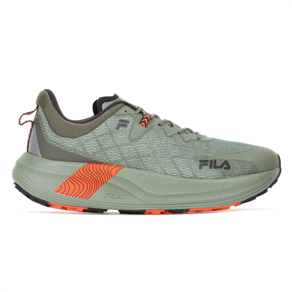 Tênis Fila Racer Skytrail Verde Oliva Preto e Laranja - Masculino