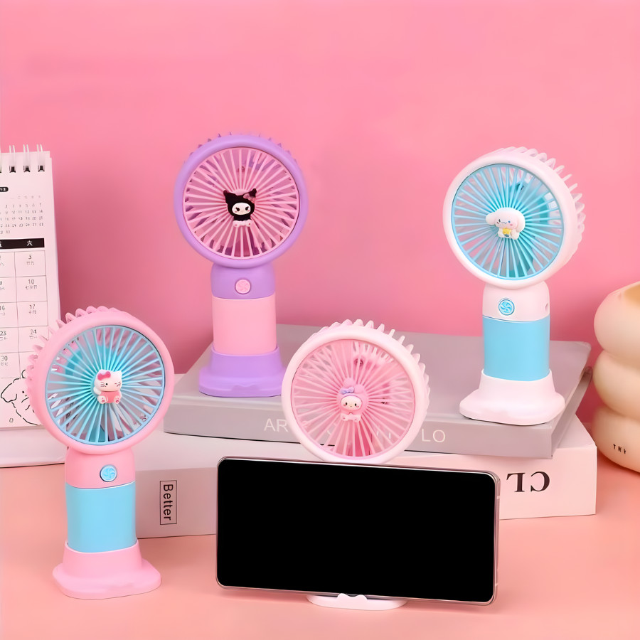 Mini Ventilador Portátil Recarregável Usb com suporte Flor e Personagens fofos Kawaii