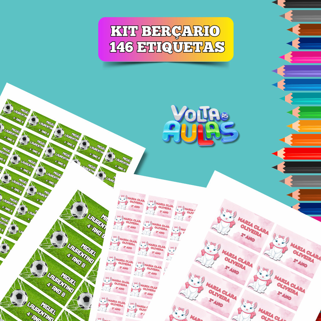 Etiqueta Escolar Personalizada Com Nome - Kit Berçário 146 adesivos | Vários Temas | Vários Tamanhos em Oferta na Shopee