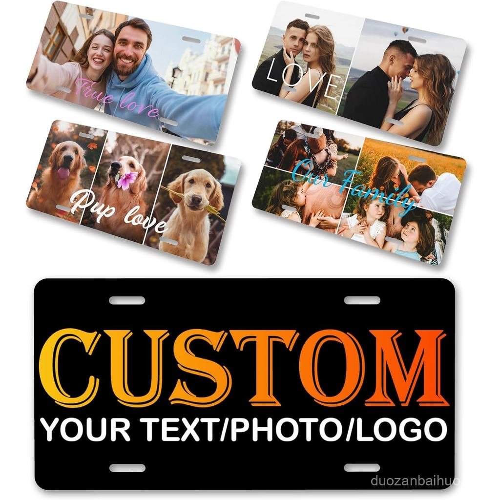 Custom License Plate Personalized License Plates for Front of Car with 1-4 Customized DIY Photos Text Logo Decorative Al