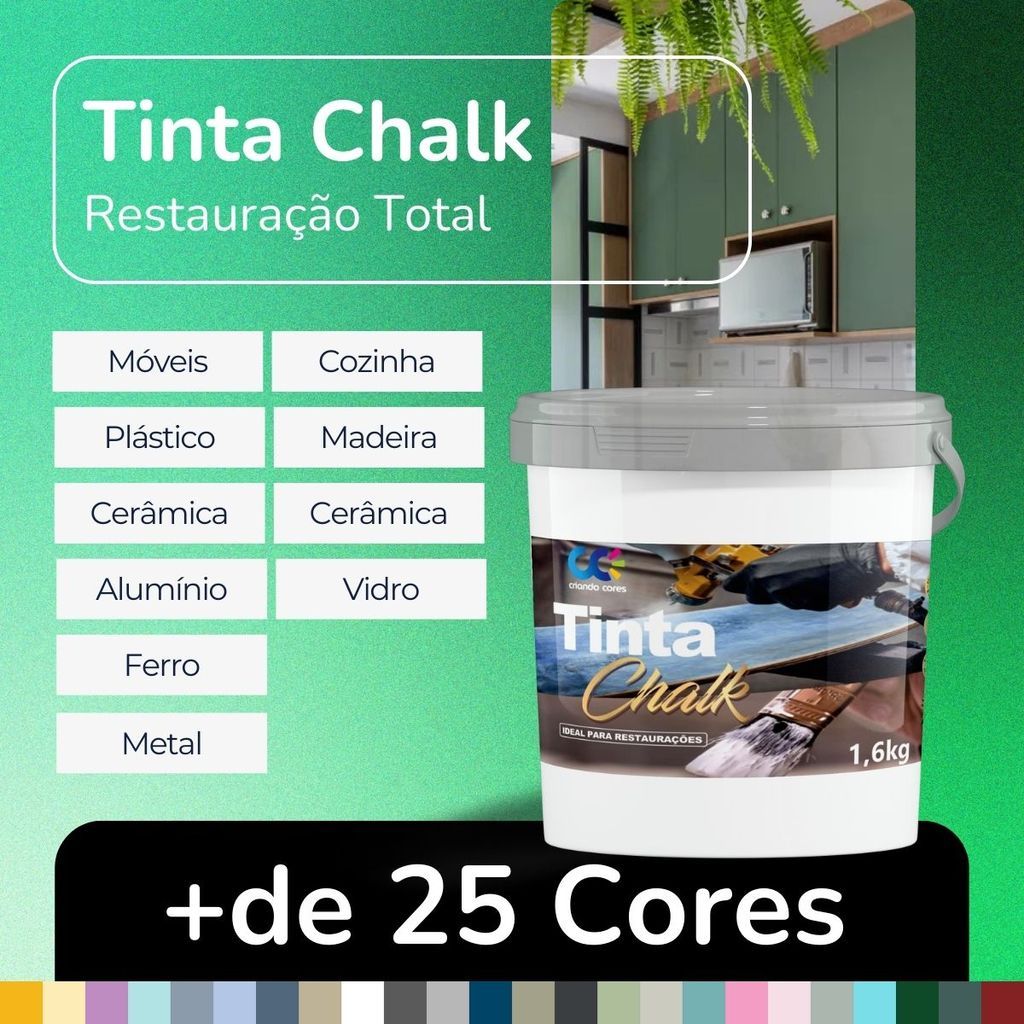 Tinta para Chalk 1,6Kg Premium Várias Cores Universal Nãp Precisa Primer Madeira PVC Plástico Metal Móveis Decoração
