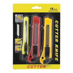 Kit 3 Estiletes Profissional 18mm Lâmina Fixa Trava Segurança Cabo PVC