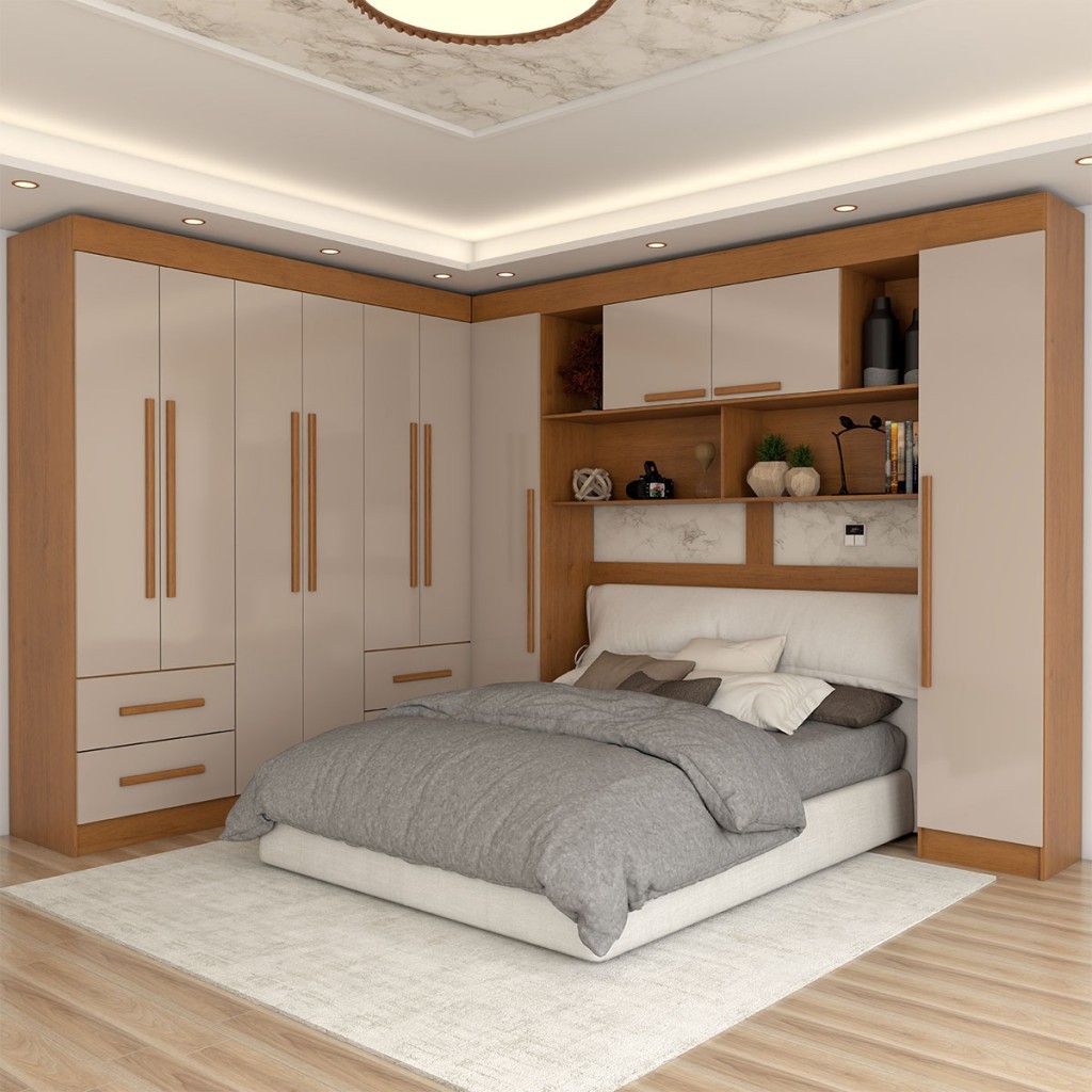 Guarda-Roupa Casal Modulado Madrid 10 Portas 4 Gavetas Cinamomo/Off White - Panorama Móveis